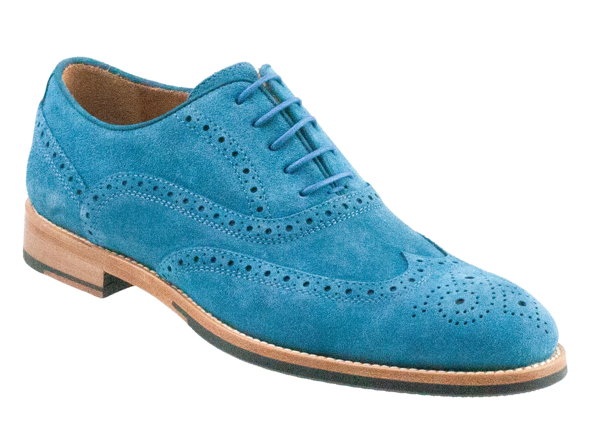 ALMANSA Ladies Azure Blue Suede Full Brogue