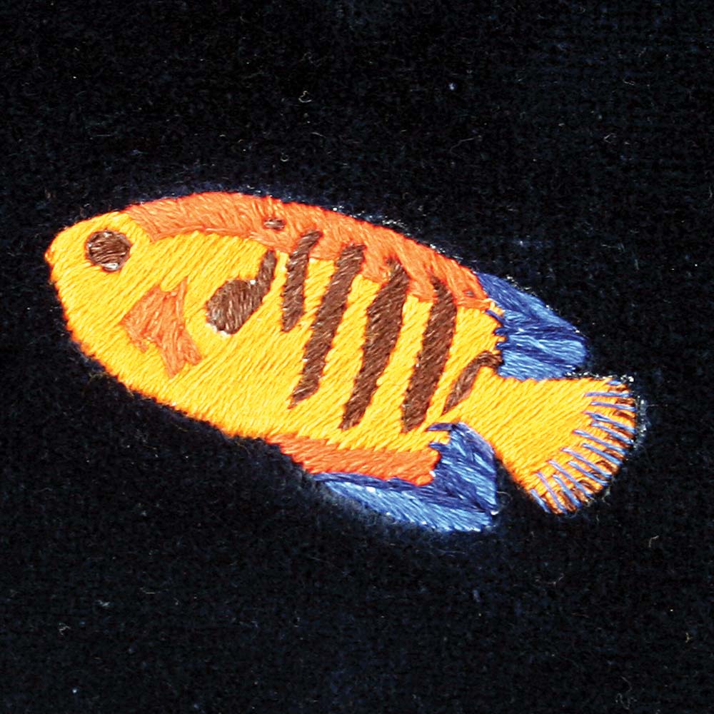 Angel Fish Motif Embroidered Velvet Slipper