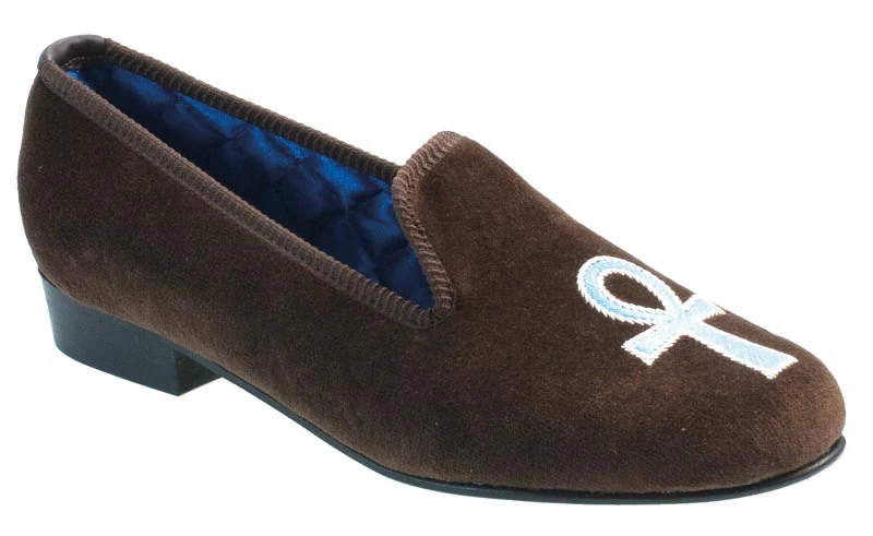 Ankh Motif Embroidered Velvet Slipper