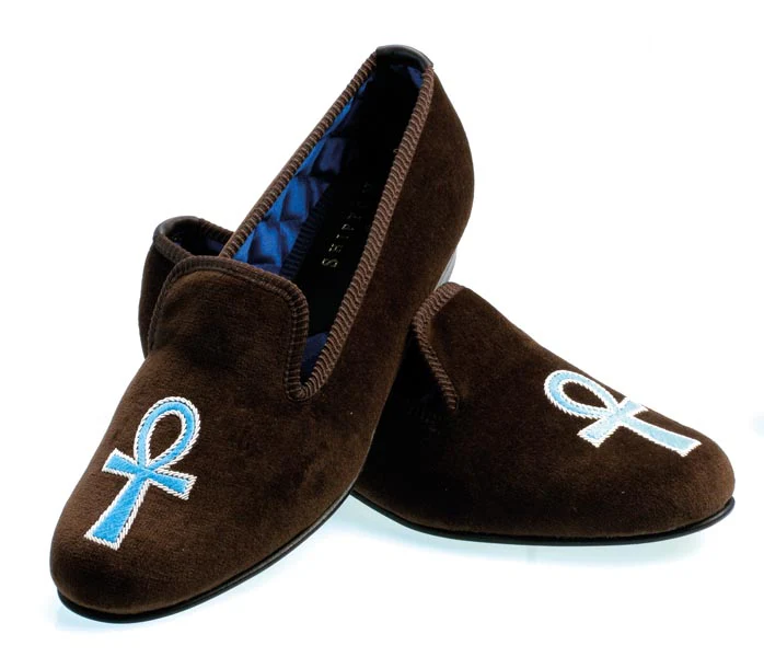 Ankh Motif Embroidered Velvet Slipper - Image 2