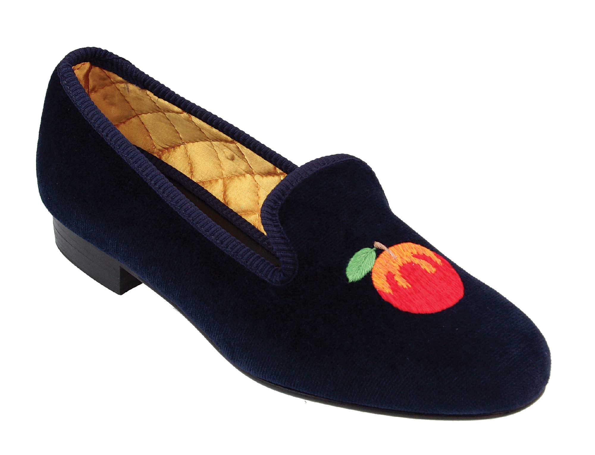 Apple Motif Embroidered Velvet Slipper