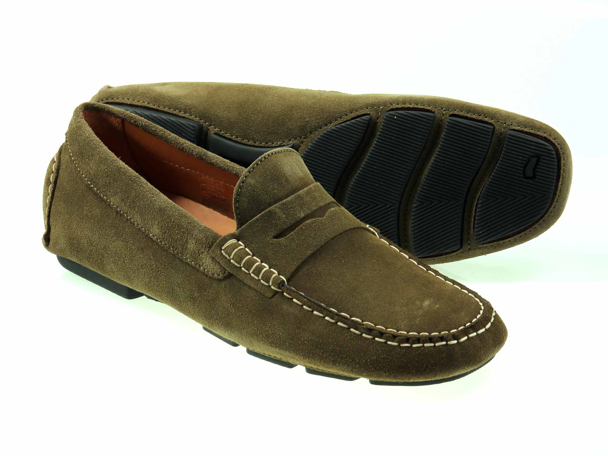 AVOLA Mens Green Khaki Suede Driving Shoe - Image 2