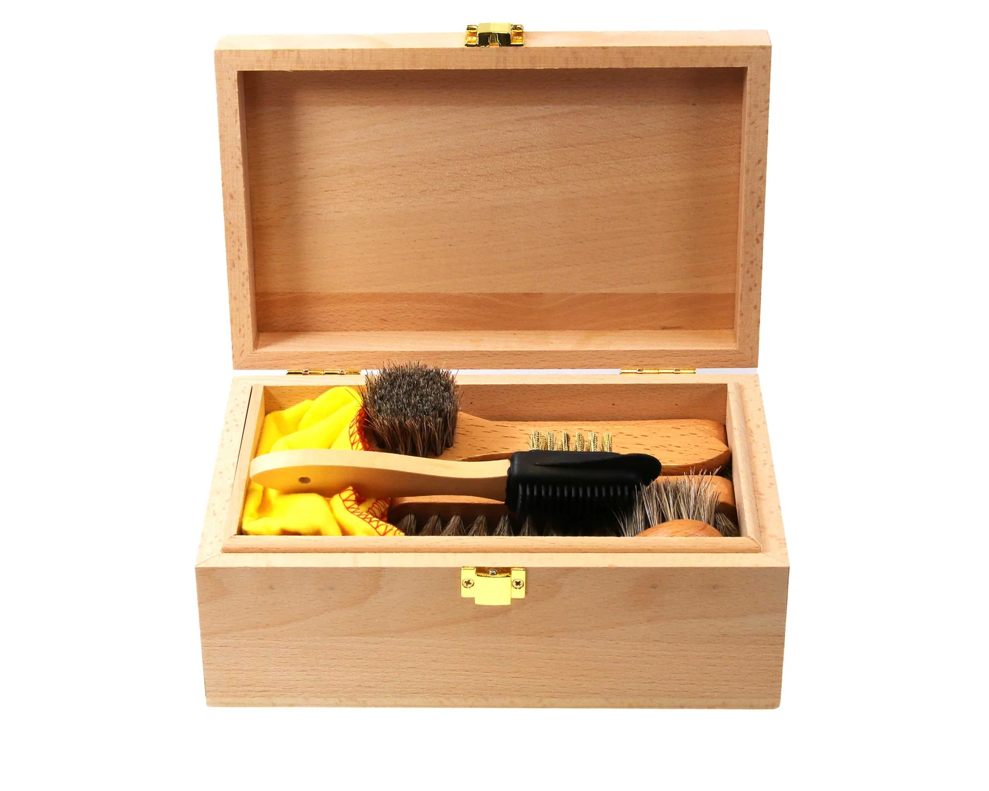Personalisable Small Wood Valet Box Shoe Cleaning Kit - **no polish**