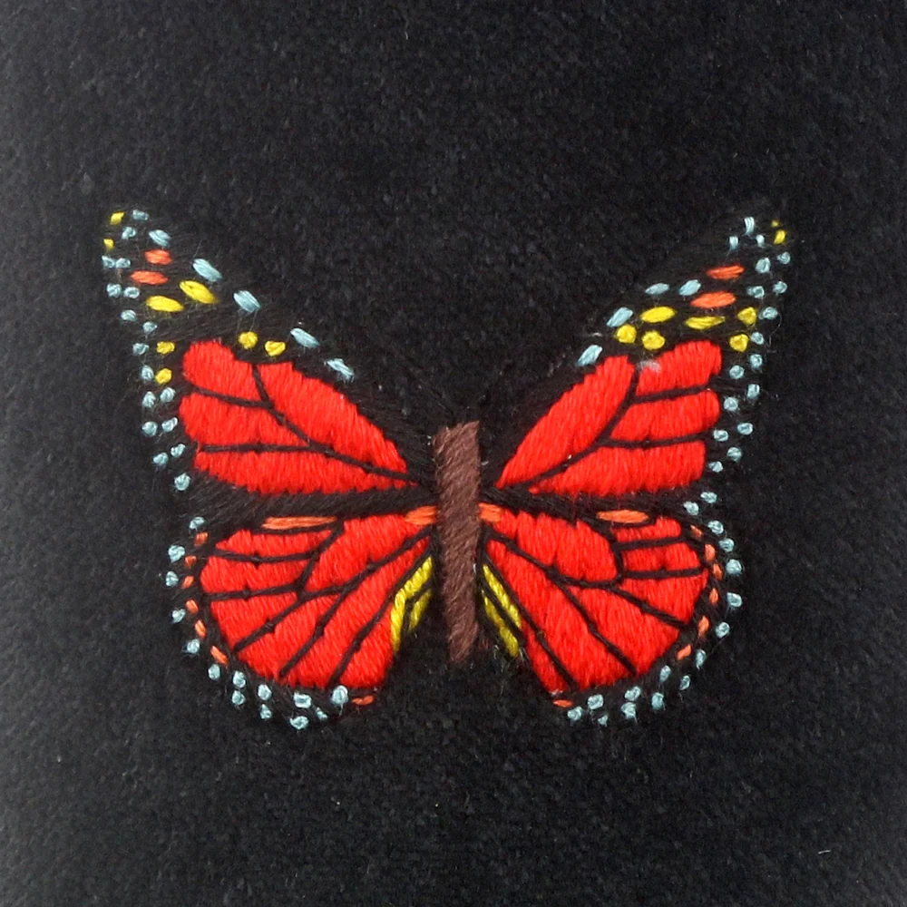 Butterfly Motif Embroidered Velvet Slipper