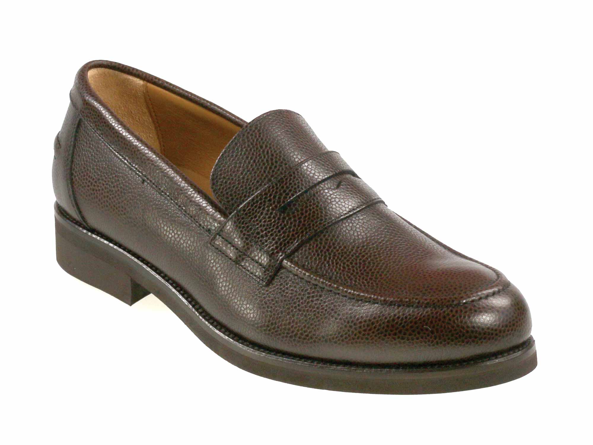 Cam Mens Dark Brown Grain Leather Loafer with Rubber Sole