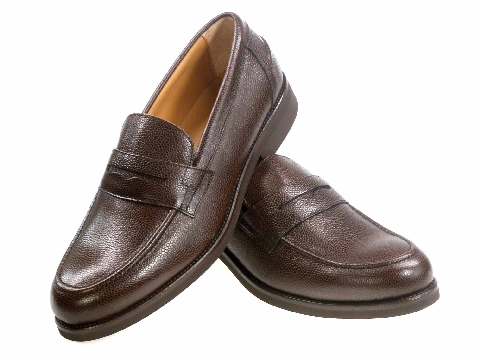 Cam Mens Dark Brown Grain Leather Loafer with Rubber Sole - Image 2