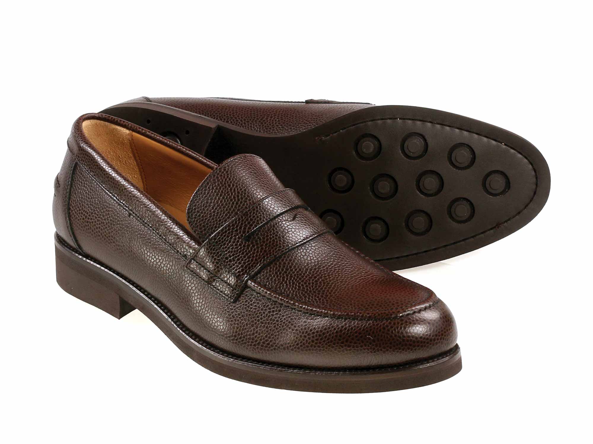 Cam Mens Dark Brown Grain Leather Loafer with Rubber Sole - Image 4