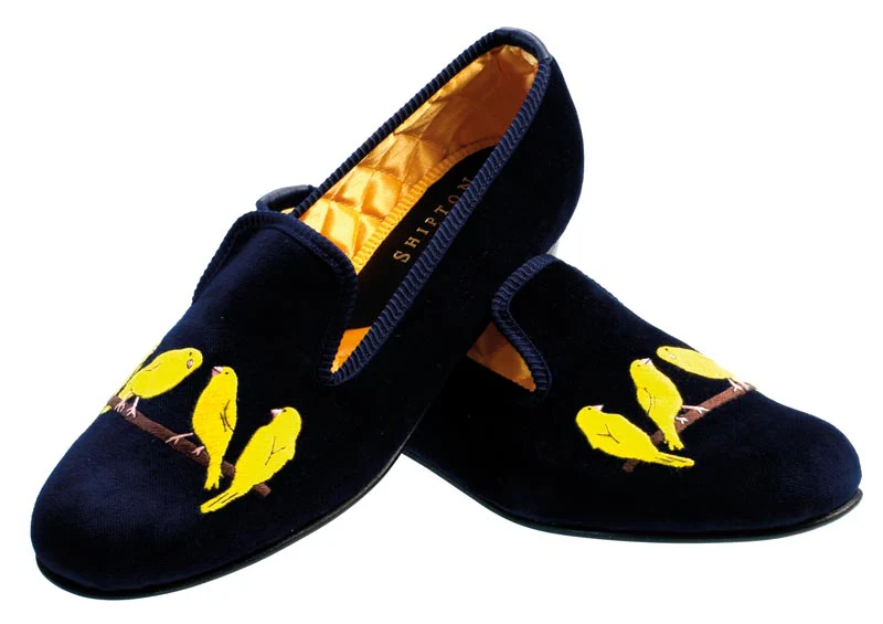 Canaries Motif Embroidered Velvet Slipper - Image 2