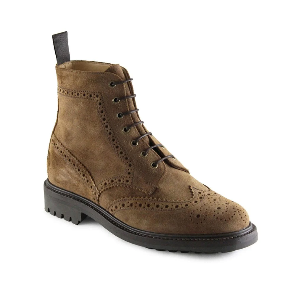 Cheltenham Mens Brown Waxy Suede Brogue Boot - Image 2