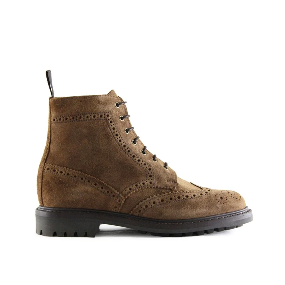 Cheltenham Mens Brown Waxy Suede Brogue Boot - Image 3