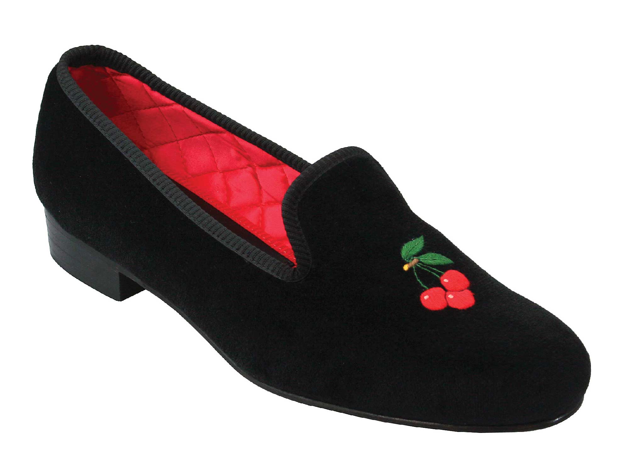 Cherries Motif Embroidered Velvet Slipper