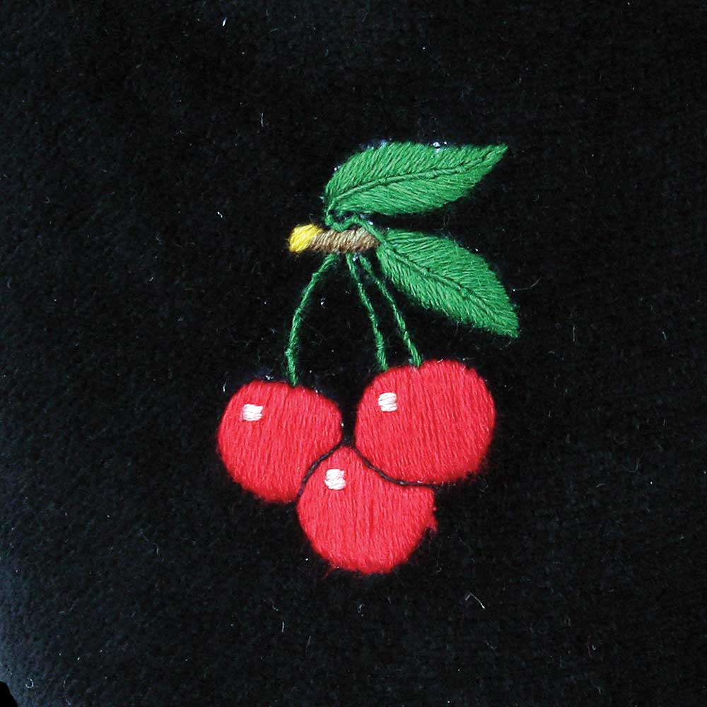 Cherries Motif Embroidered Velvet Slipper - Image 2