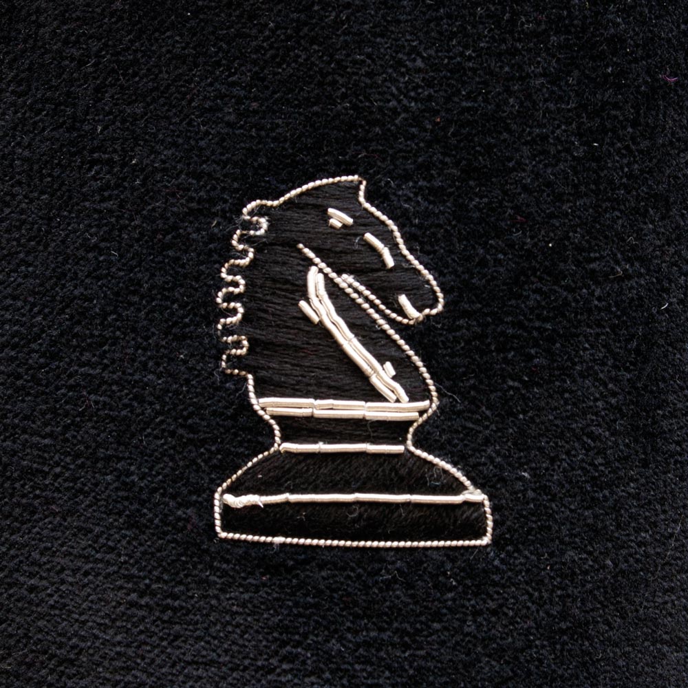 Knight Motif Embroidered Velvet Slipper