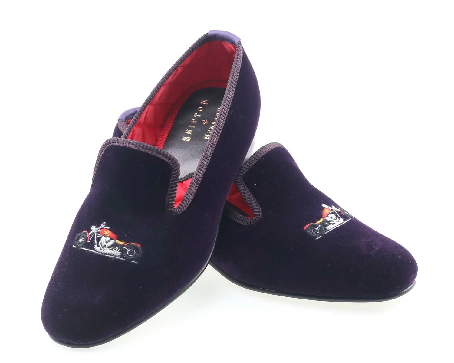 Chopper Motif Embroidered Velvet Slipper