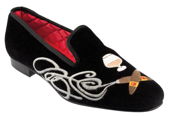 Cigars Motif Embroidered Velvet Slipper