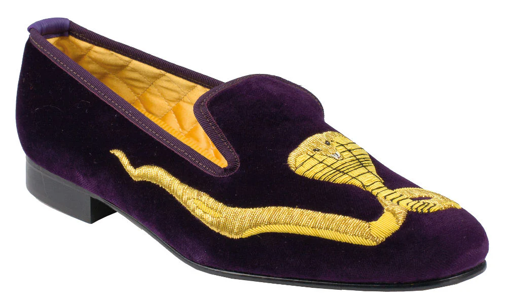 Cobra Motif Embroidered Velvet Slipper