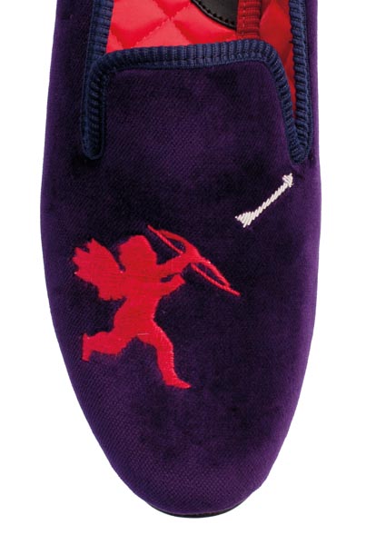Cupid Motif Embroidered Velvet Slipper - Image 3