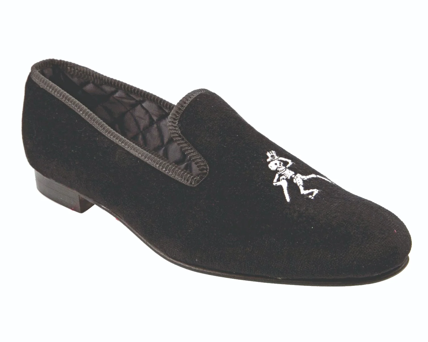 Top Hat Skeleton Motif Embroidered Velvet Slipper