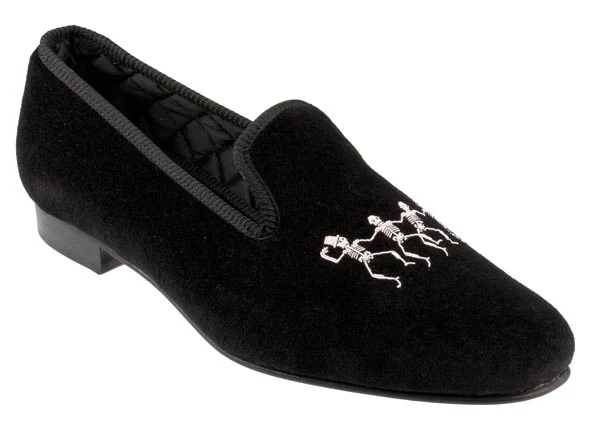 Dancing Skeletons Motif Embroidered Velvet Slipper