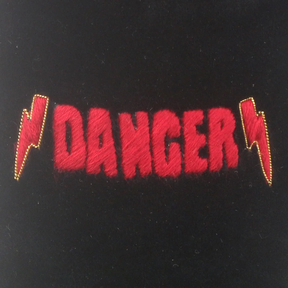 Danger Motif Embroidered Velvet Slipper - Image 2
