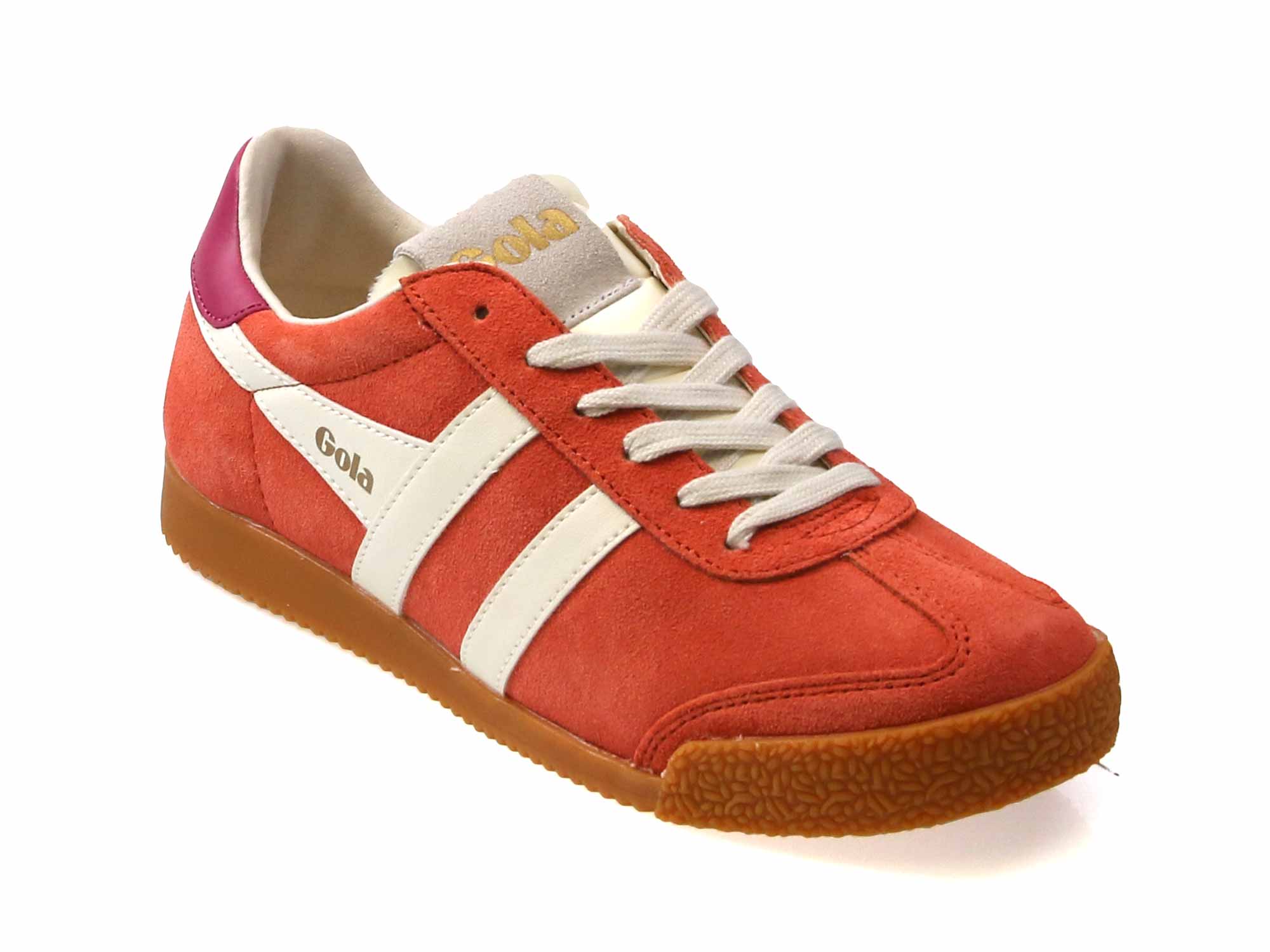 Elan Ladies Hot Coral White Suede Classic Trainers - Image 2