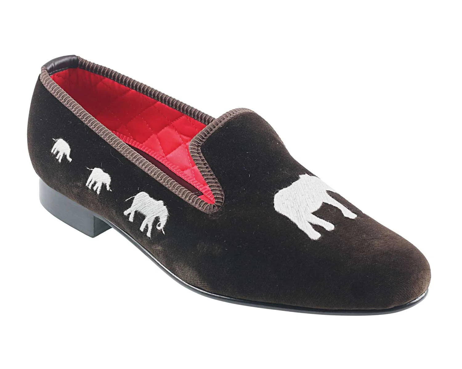 Elephants Motif Embroidered Velvet Slipper