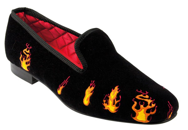 Flames Motif Embroidered Velvet Slipper