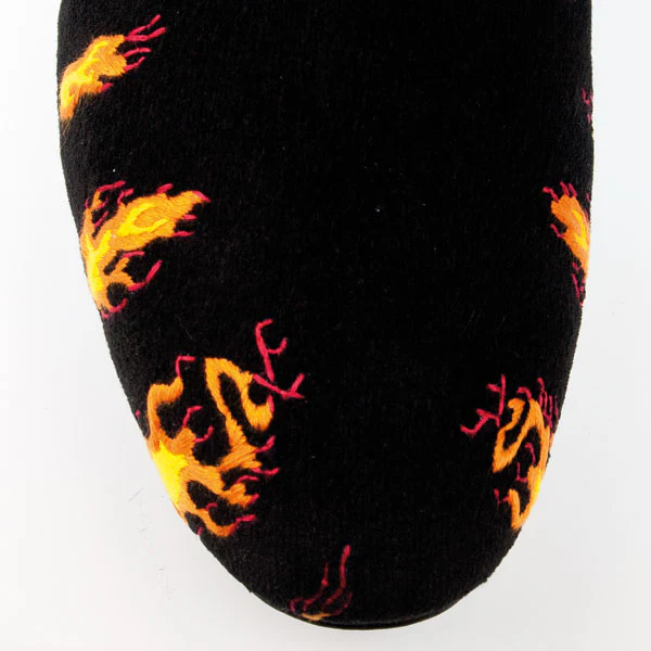 Flames Motif Embroidered Velvet Slipper - Image 2