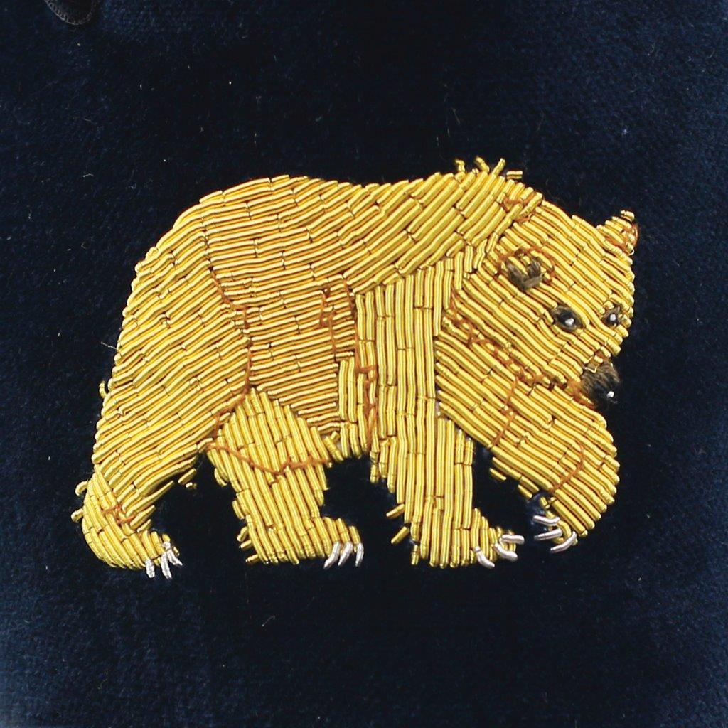 Grizzly Bear Motif Embroidered Velvet Slipper - Image 4