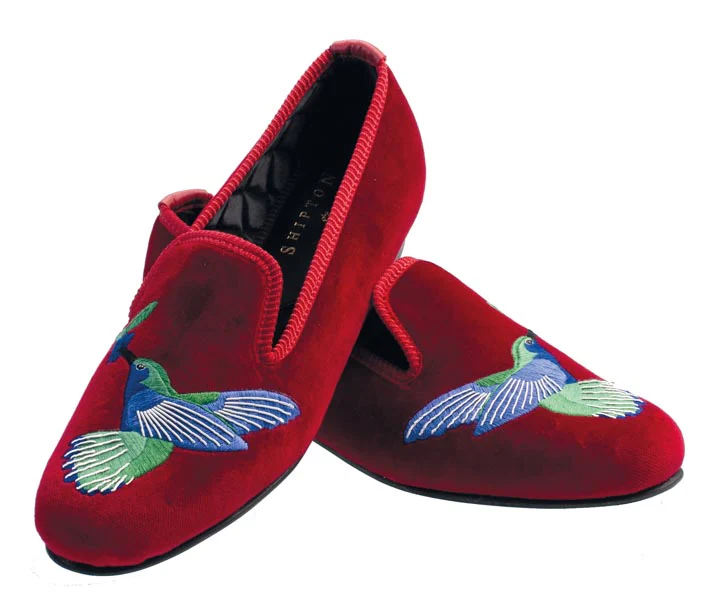 Humming Bird Motif Embroidered Velvet Slipper - Image 2