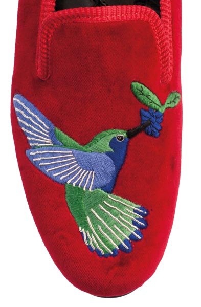 Humming Bird Motif Embroidered Velvet Slipper - Image 3