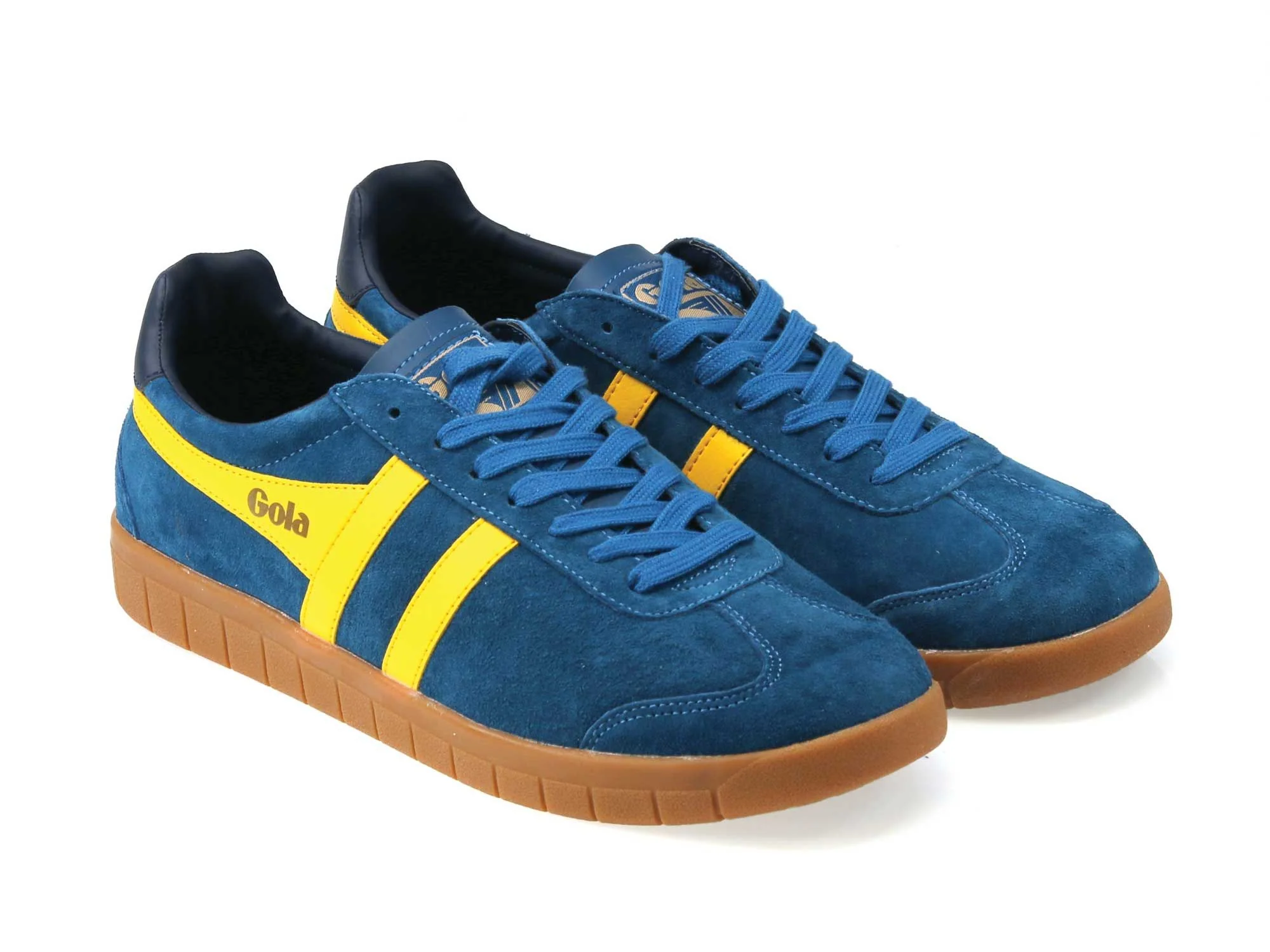 Hurricane Mens Marine Blue Yellow Stripe Suede Classic Trainers - Image 2