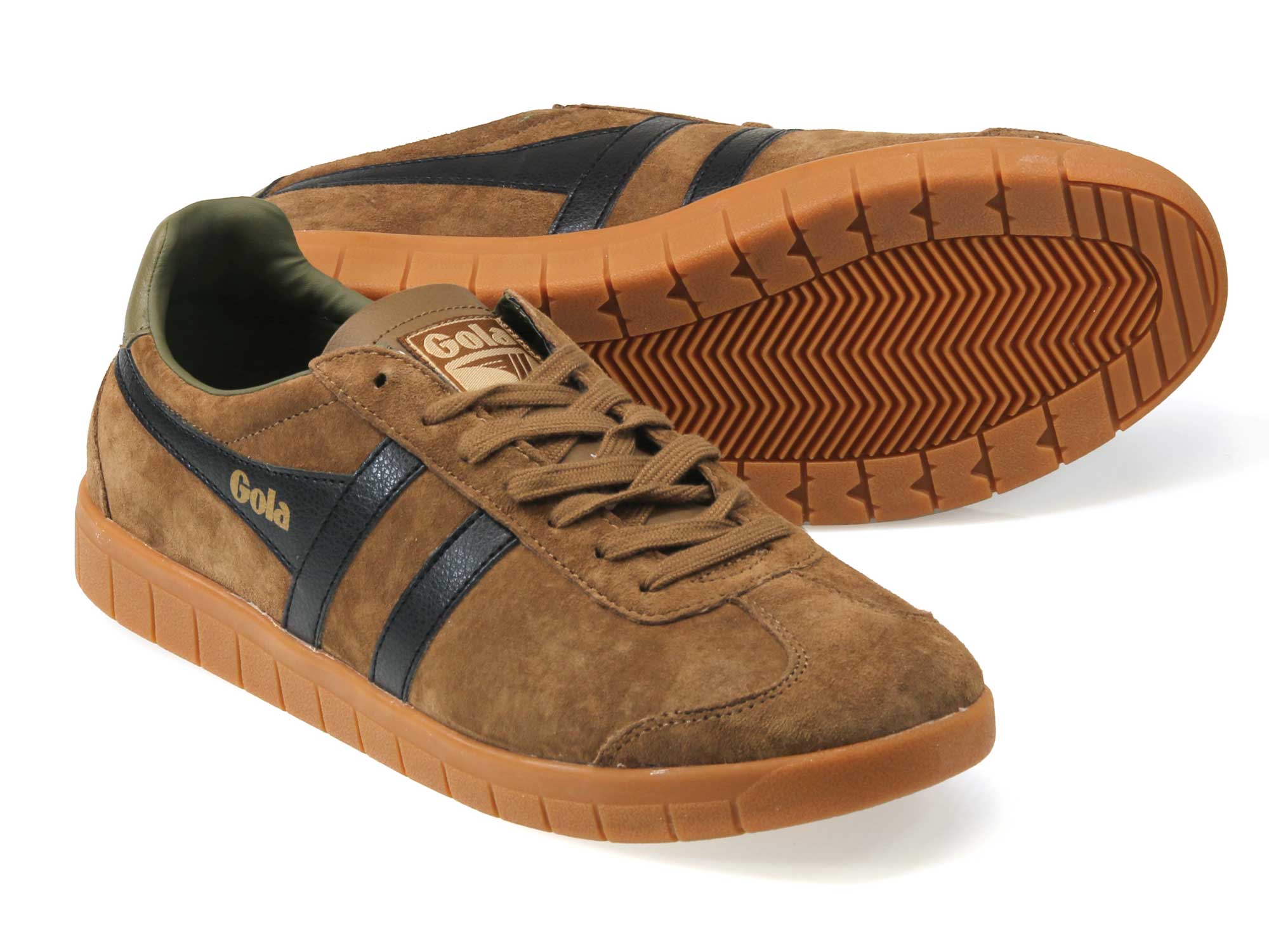 Hurricane Mens Light Brown Black Suede Classic Trainers - Image 2