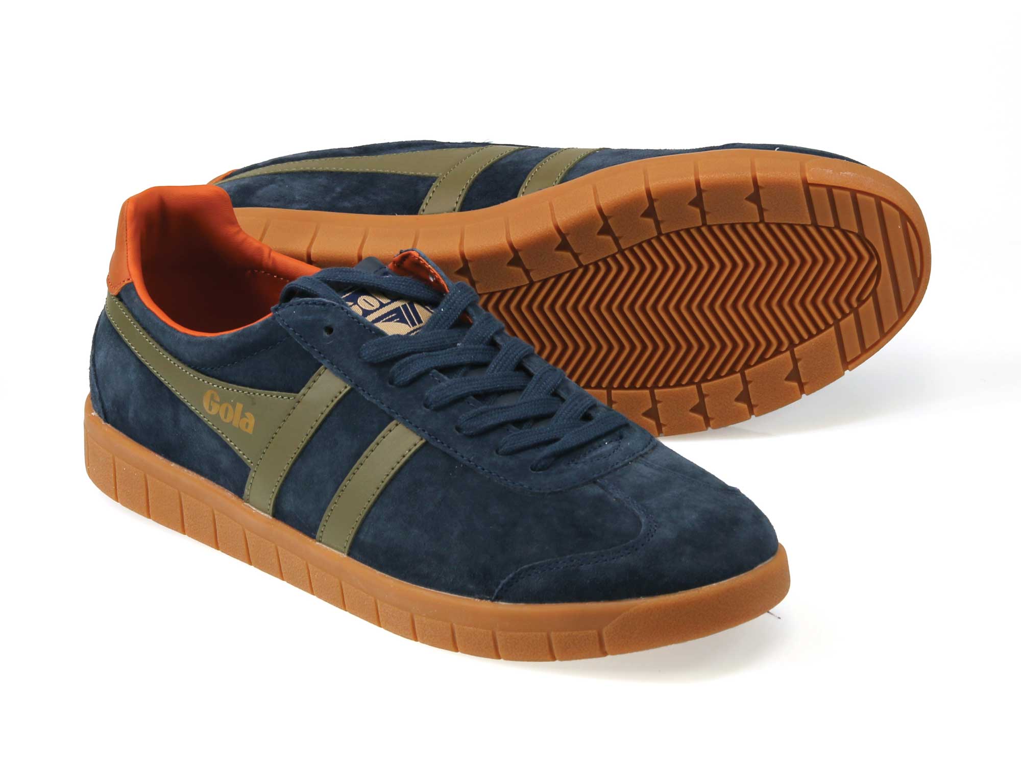 Hurricane Mens Navy Khaki Suede Classic Trainers - Image 2