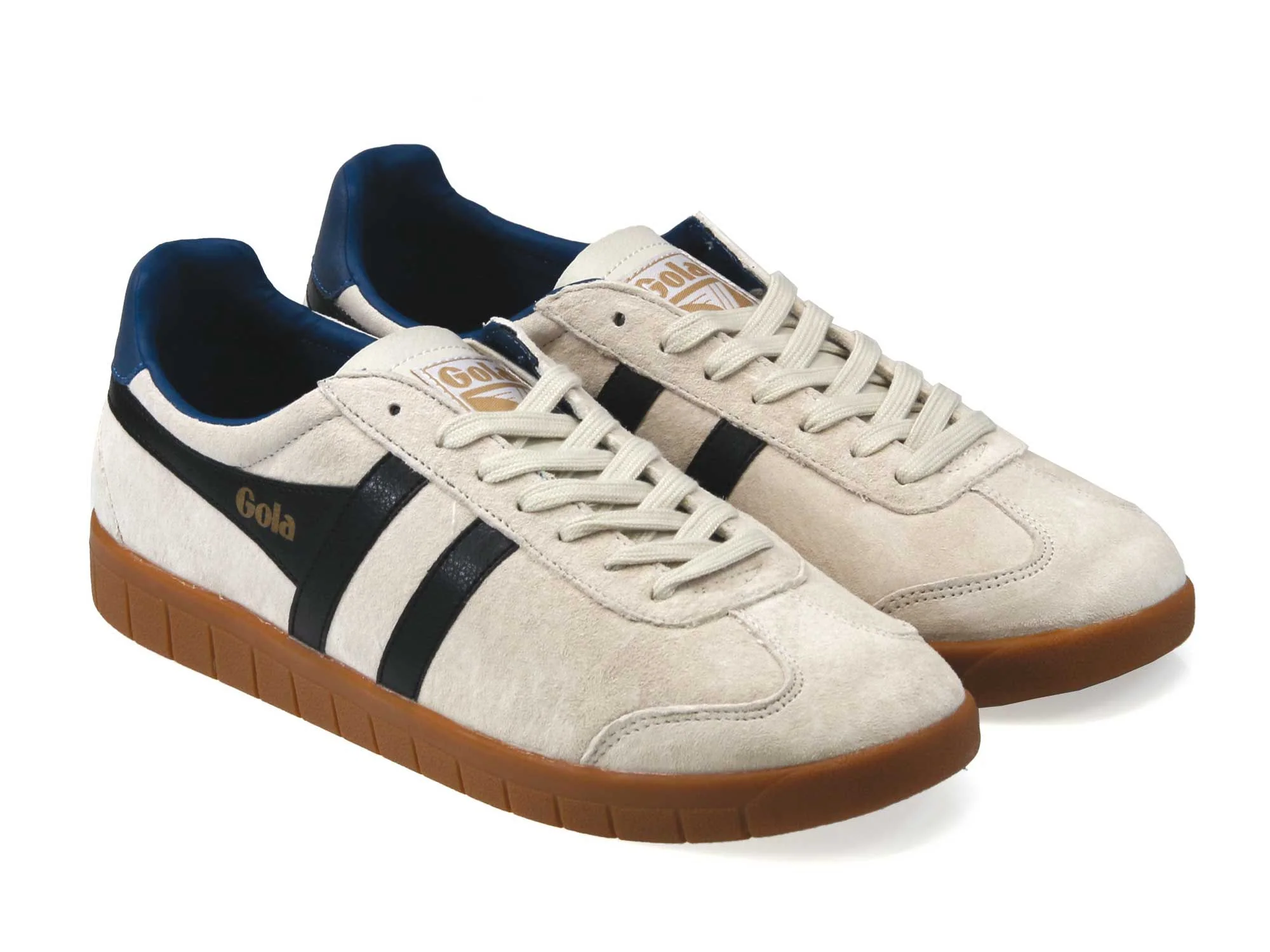 Hurricane Mens Off White Black Suede Classic Trainers - Image 2