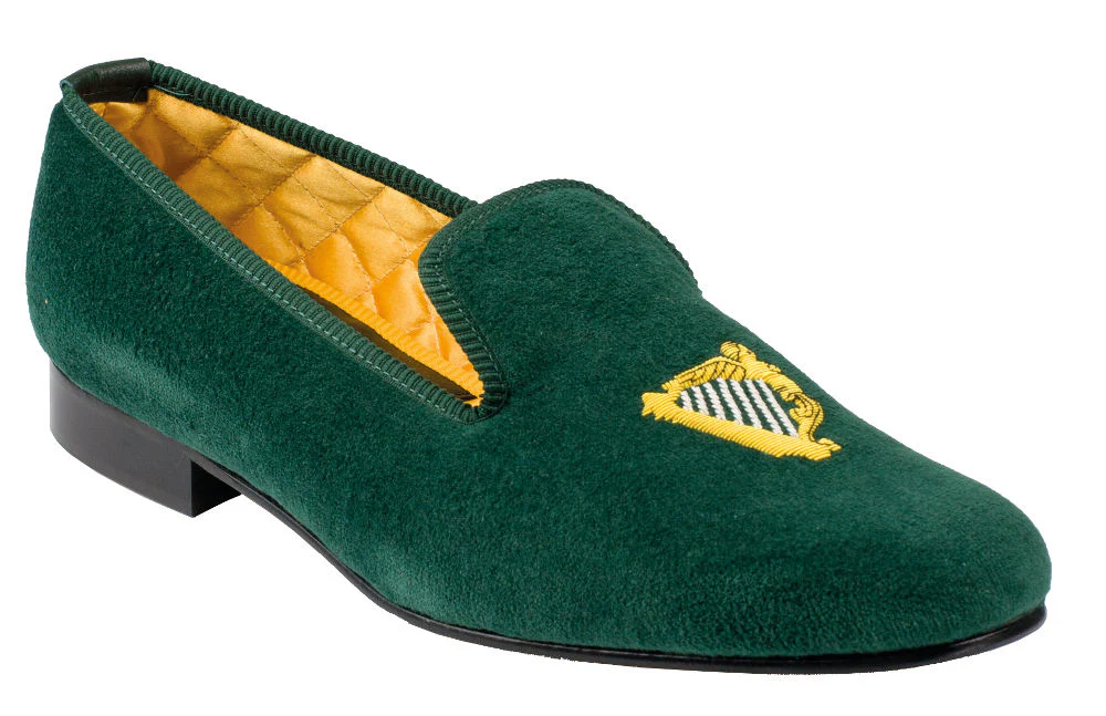 Irish Harp Motif Embroidered Velvet Slipper