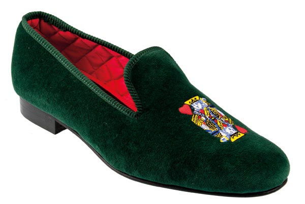King of Hearts Motif Embroidered Velvet Slipper