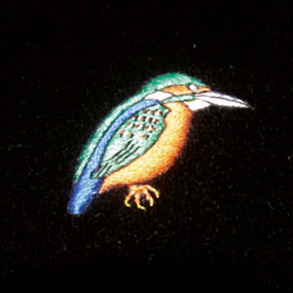 Kingfisher Motif Embroidered Velvet Slipper