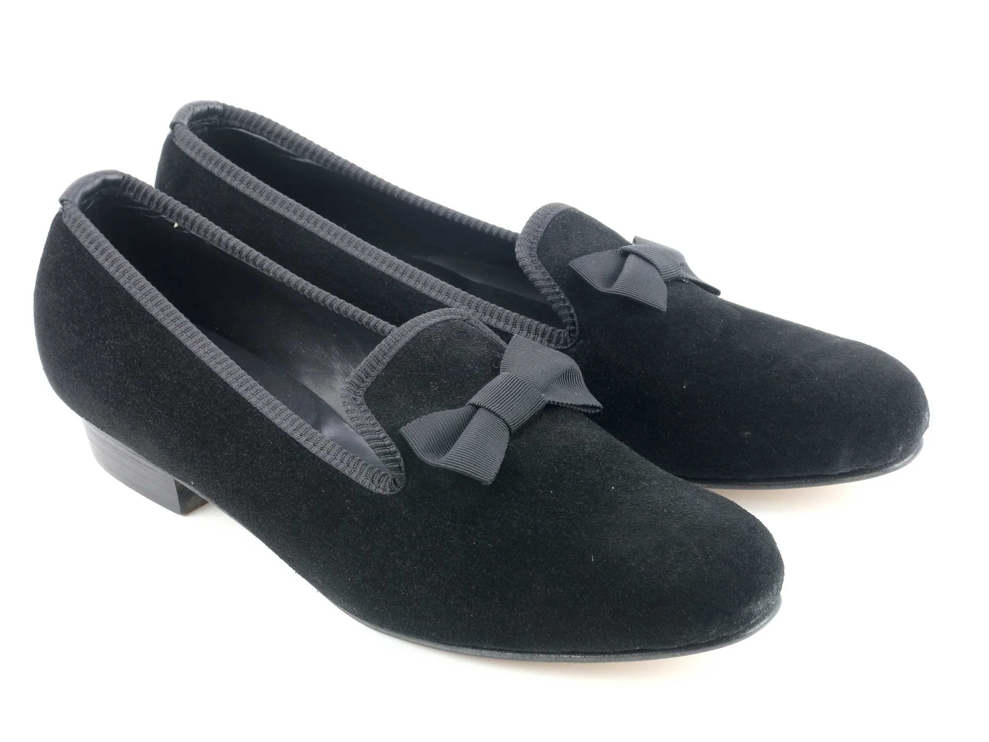 Ladies Black Suede with Bow Slipper - UK 8.5