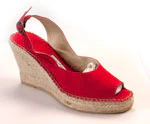 Ladies Peep-Toe Calf Lined Wedge Espadrilles in Red Linen - Image 2