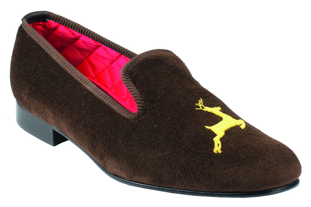 Leaping Deer Motif Embroidered Velvet Slipper - Image 2