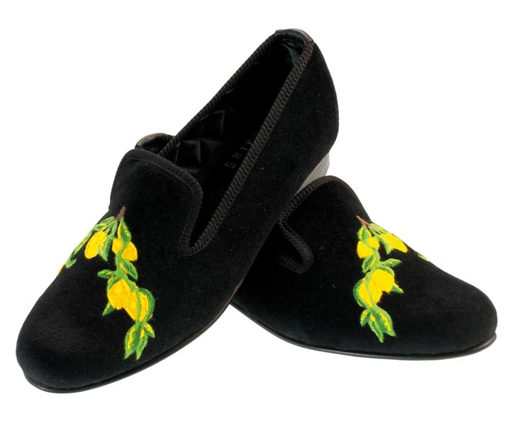 Lemon Motif Embroidered Velvet Slipper - Image 2