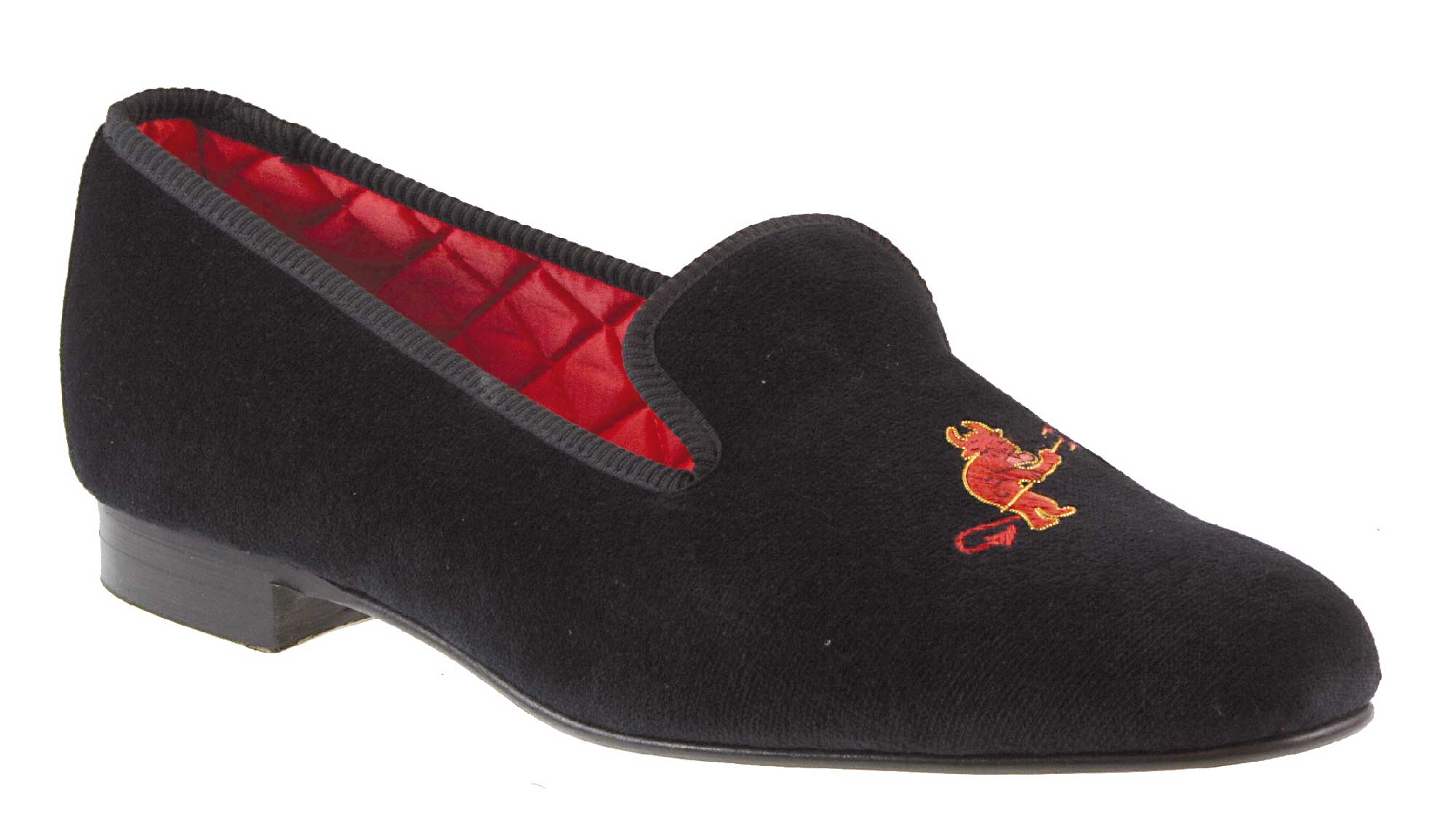 Little Imp Motif Embroidered Velvet Slipper