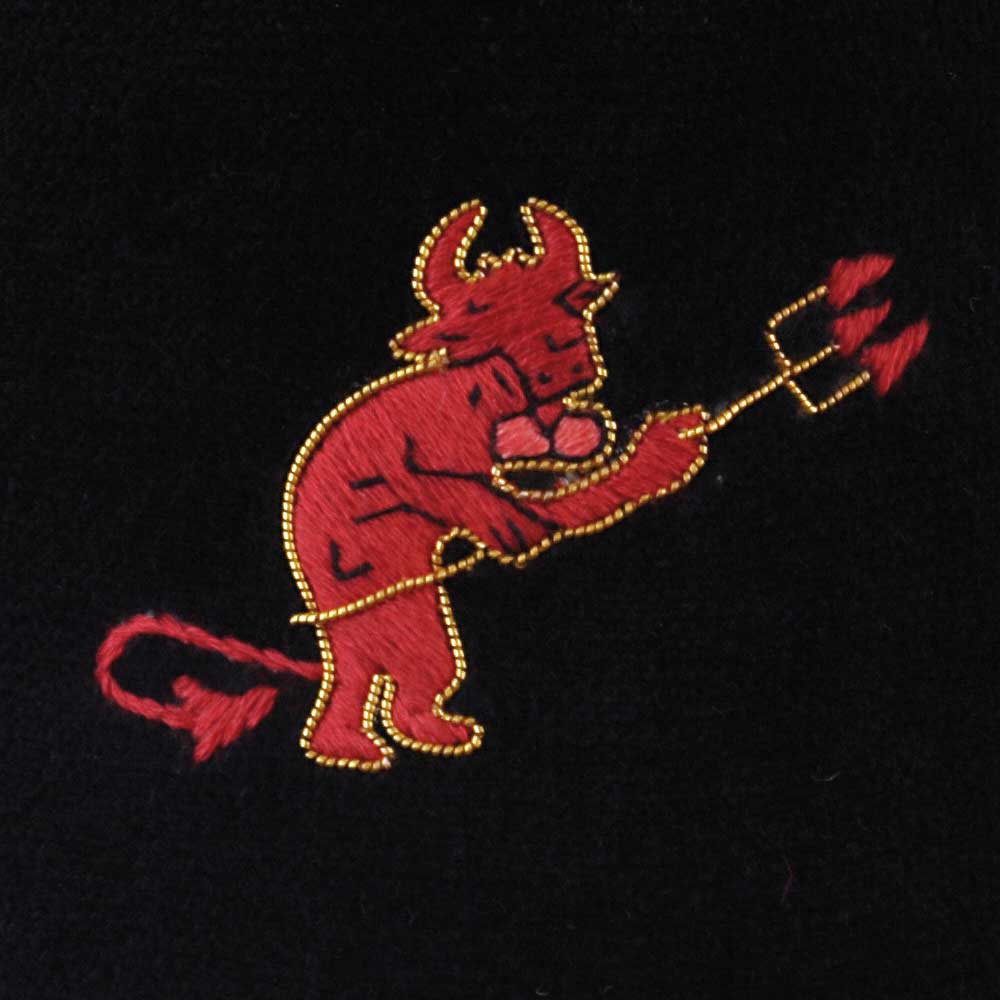 Little Imp Motif Embroidered Velvet Slipper - Image 2