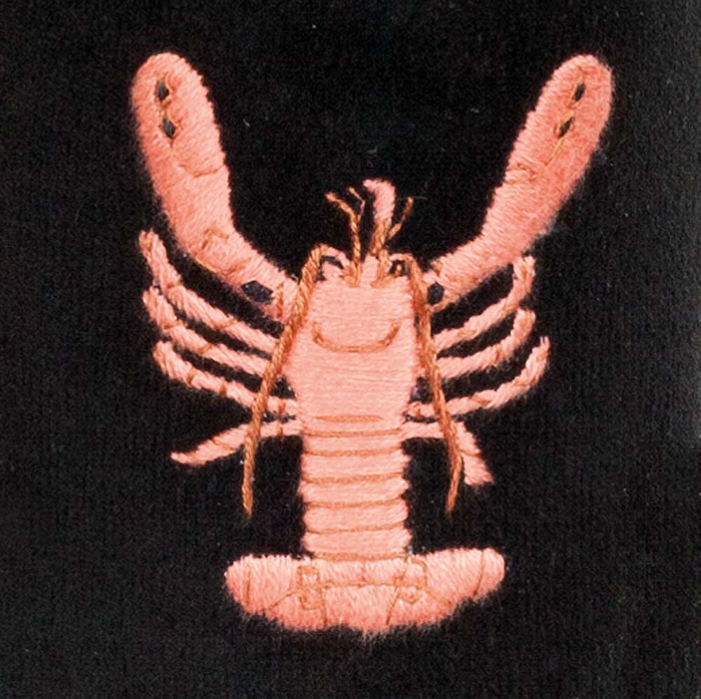 Lobster Motif Embroidered Velvet Slipper