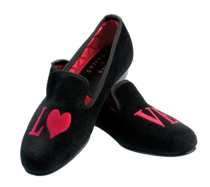 Love Motif Embroidered Velvet Slipper - Image 2