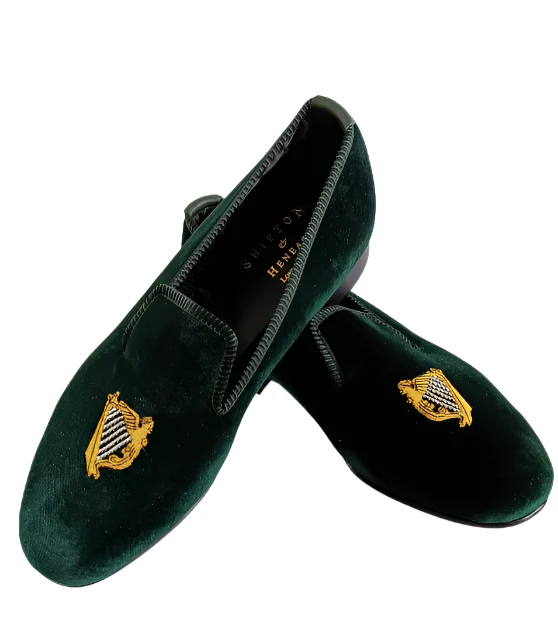 Mens Harp Green Velvet Slipper - UK9