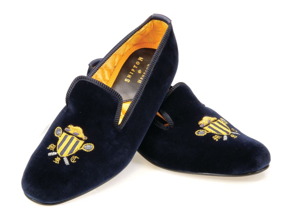 Mens Montreal Racquet Club Motif Navy Velvet Slipper - UK 10.5