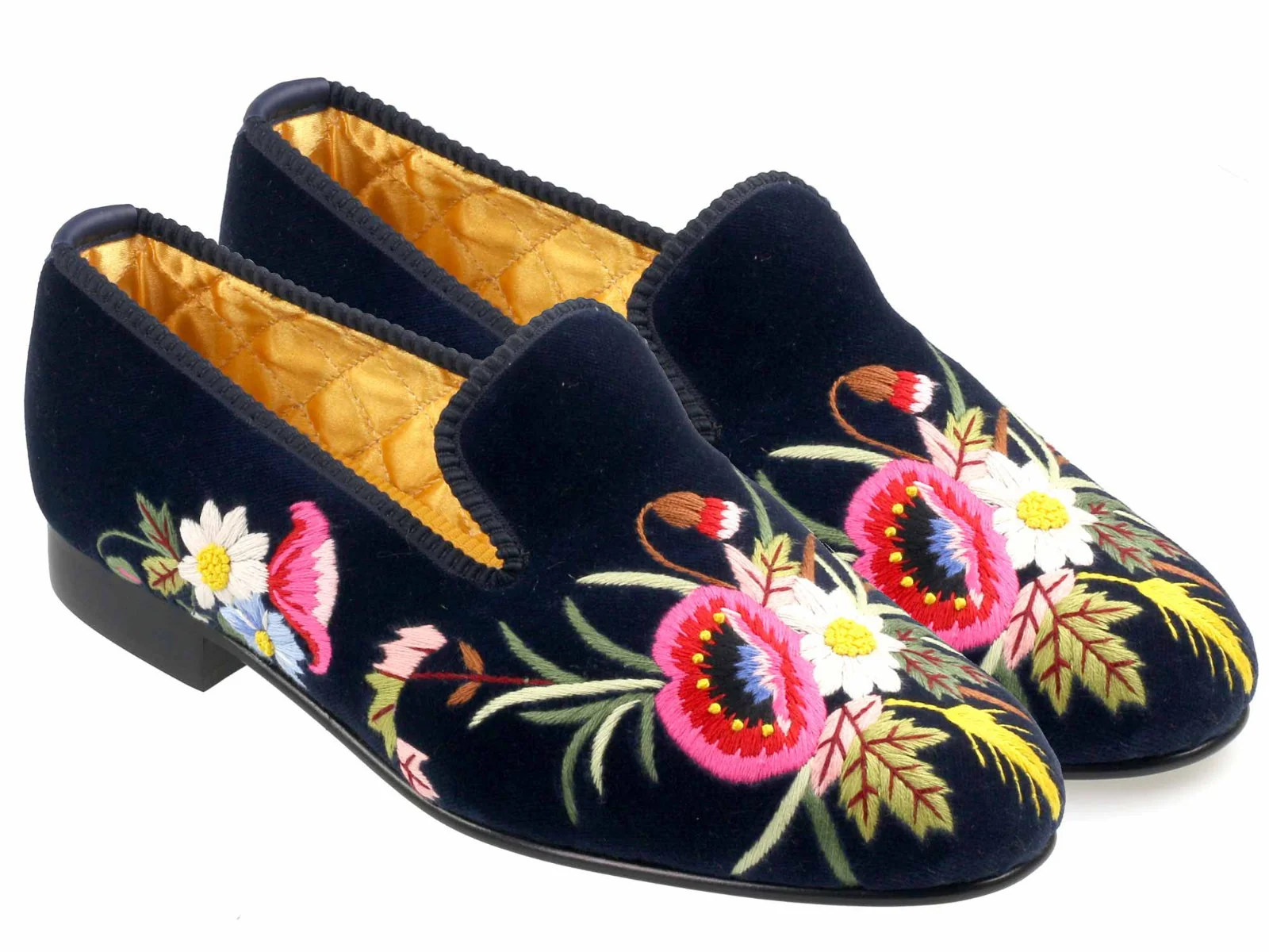 Mens Poppies Motif Navy Velvet Slipper - Wide UK 7