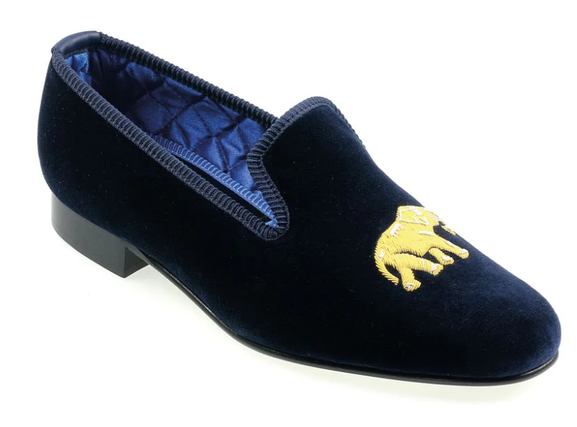 Mens Oriental Club Motif Navy Velvet Slipper - UK 8F